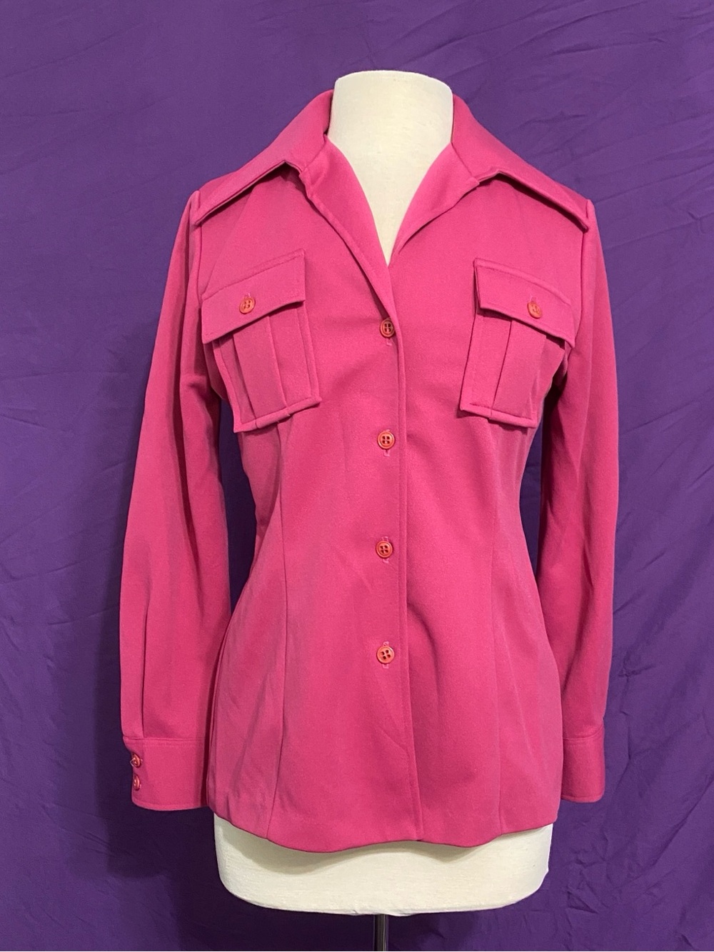 Vintage 1970s Sears Bright Pink Utility Jacket with Flap Pockets. Size M.